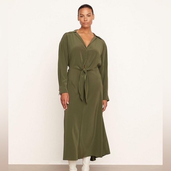 Vince Long Sleeve Shaped Collar Tie-Front Dress - Picture 3 of 9